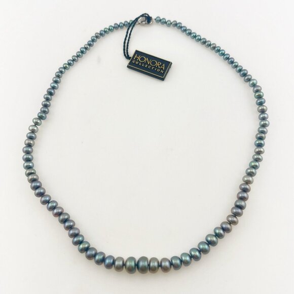 Honora Pearl Necklace Gray-Green Sterling Silver Graduated Freshwater 925, QVC - Picture 1 of 14